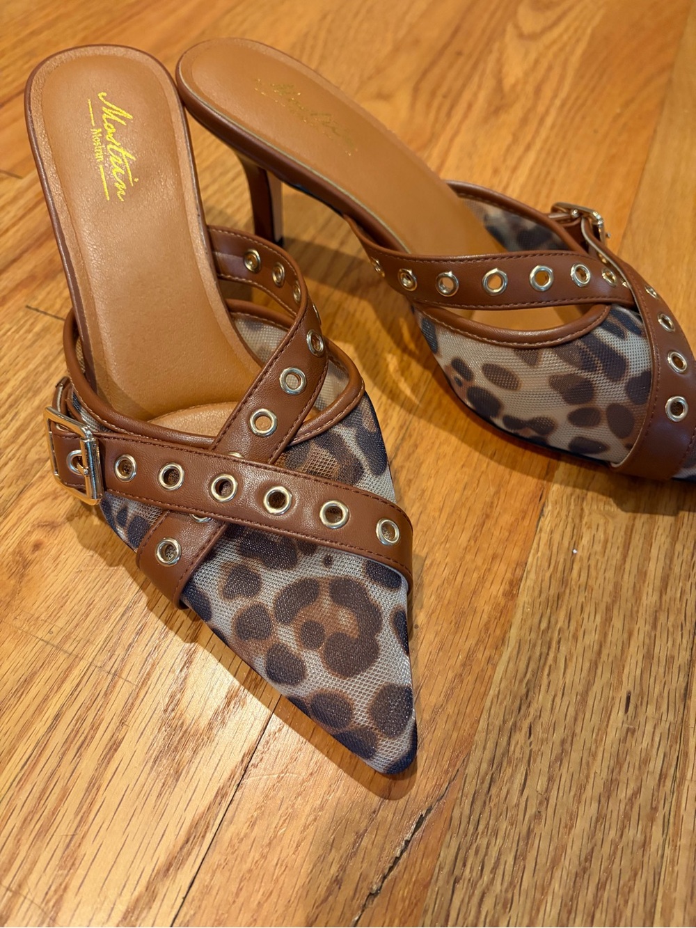Martina Monteiro Brown Leopard-Print Pointed Mule with Buckle Detail - Picture 5 of 9